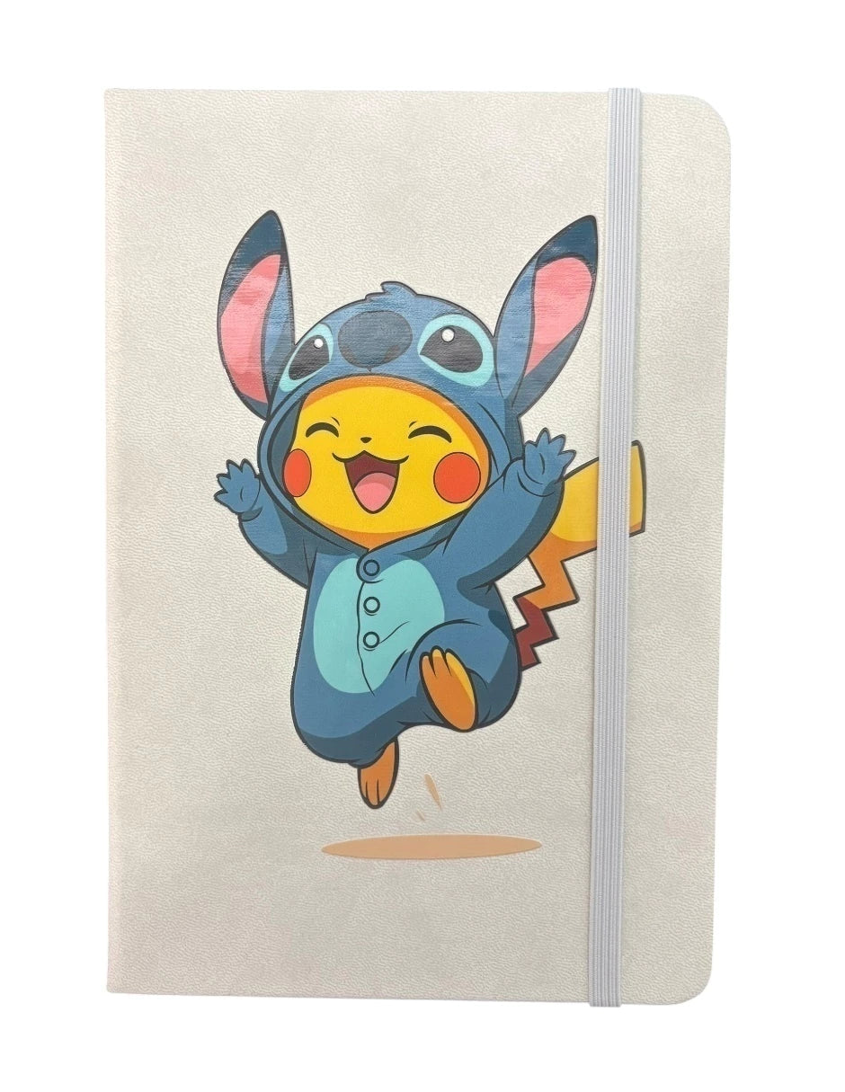Libreta estilo francés color blanco, hojas rayadas, Pikachu