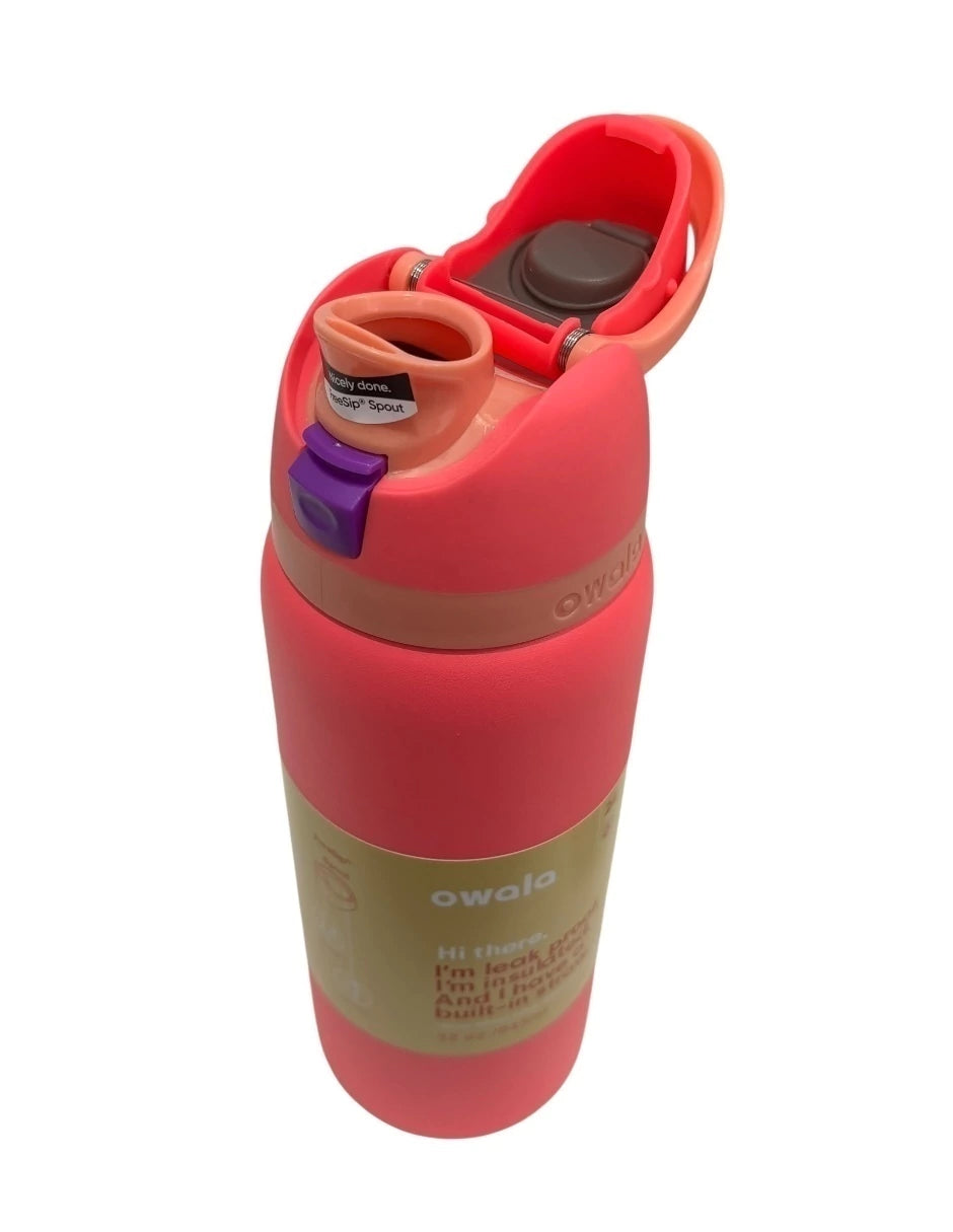 Termo Owala de acero inoxidable FreeSip con tapa rosca color Fucsia 946 ml