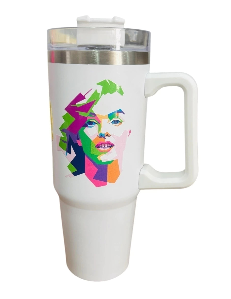 Termo de acero inoxidable Fartmex color blanco, Marilyn Monroe