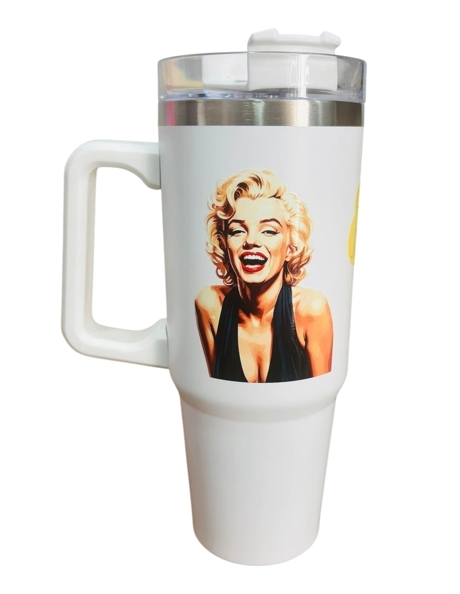 Termo de acero inoxidable Fartmex color blanco, Marilyn Monroe