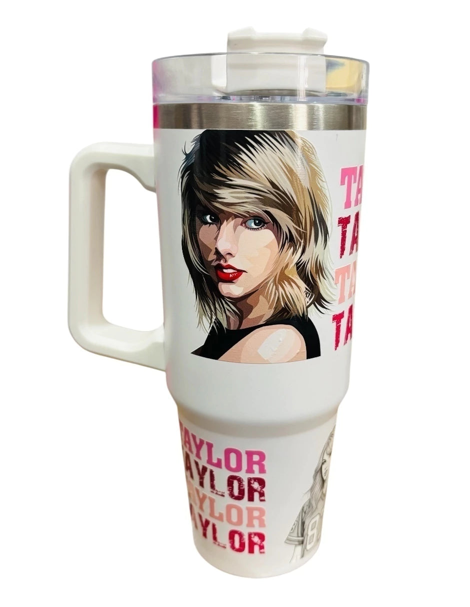 Termo de acero inoxidable Fartmex color blanco, Taylor Swift