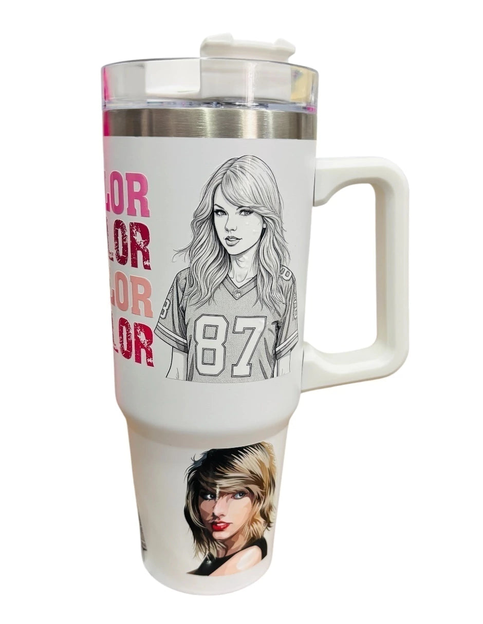 Termo de acero inoxidable Fartmex color blanco, Taylor Swift