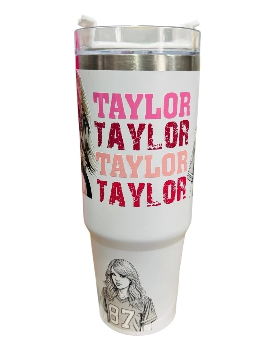 Termo de acero inoxidable Fartmex color blanco, Taylor Swift