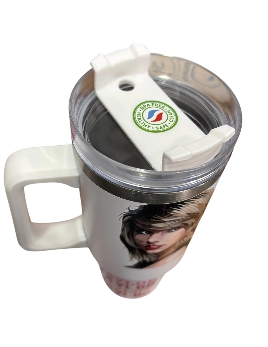 Termo de acero inoxidable Fartmex color blanco, Taylor Swift