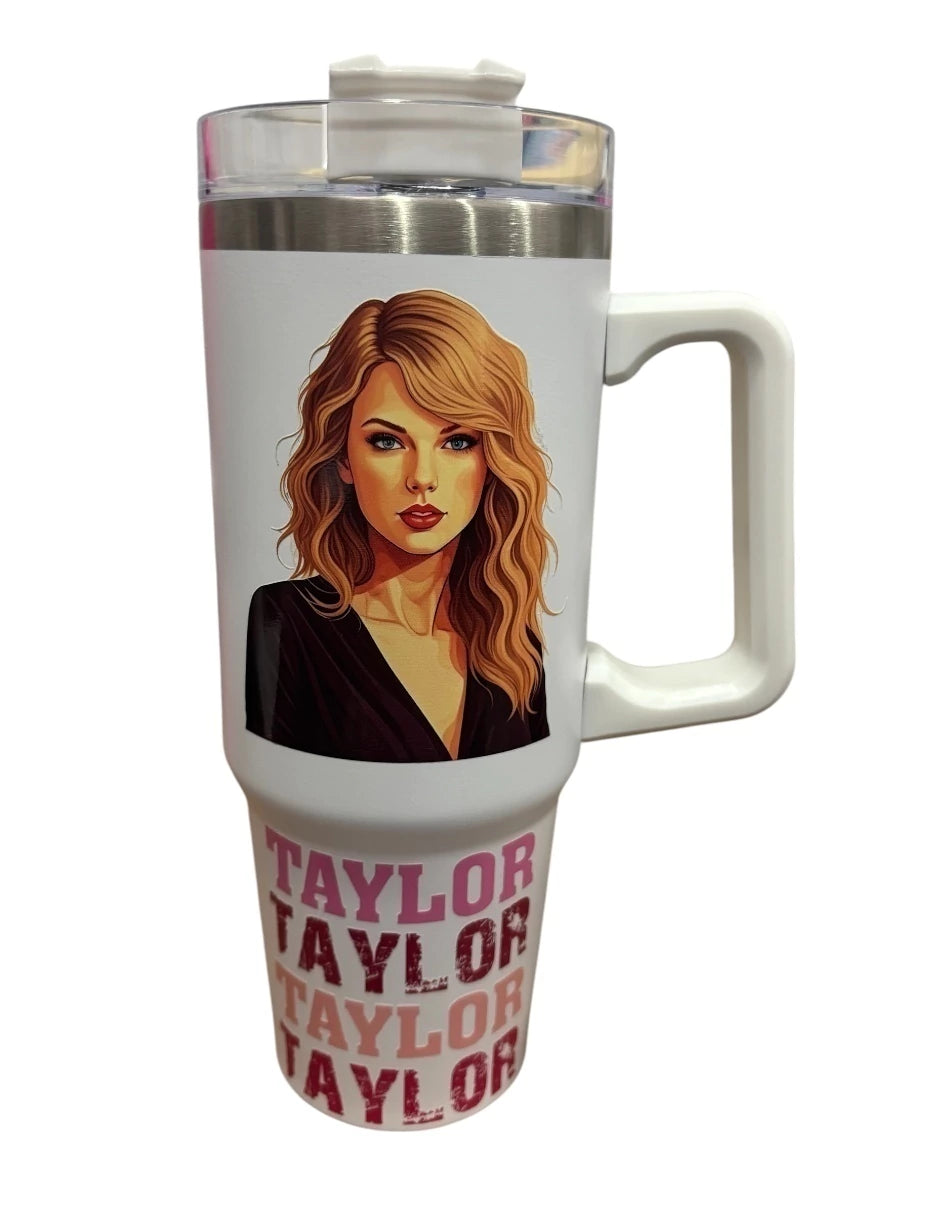 Termo de acero inoxidable Fartmex color blanco, Taylor Swift