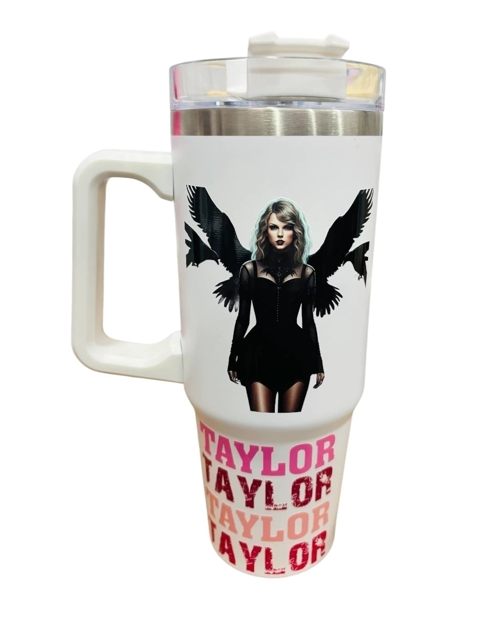 Termo de acero inoxidable Fartmex color blanco, Taylor Swift