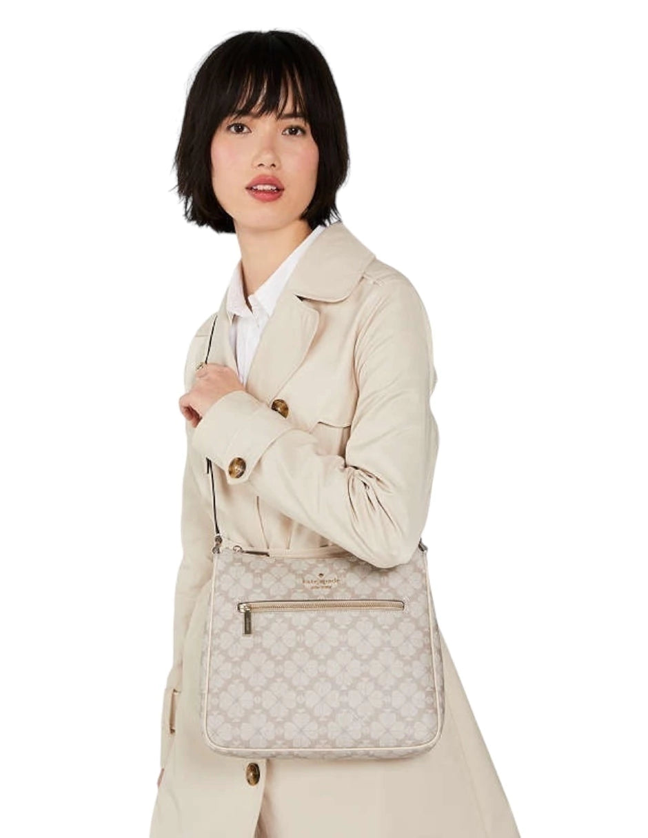 Bolsa bandolera grande con diseño de flor Kate Spade color beige