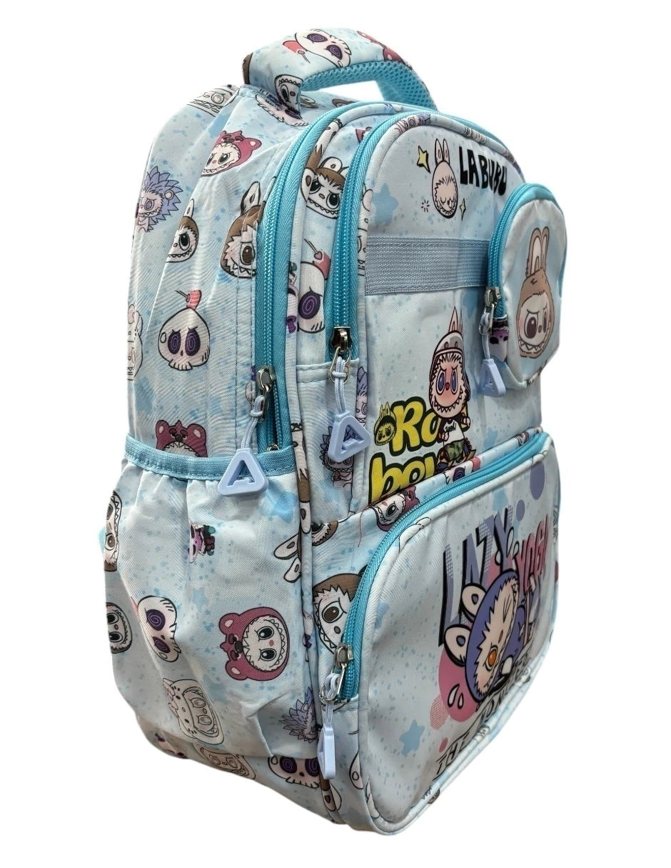 Mochila escolar color azul de Labubu