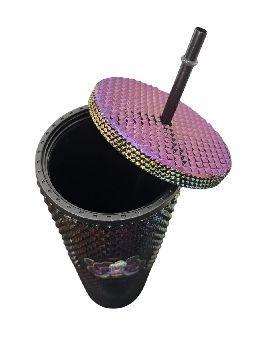 Termo de Acrílico con gliter color morado tornasol multicolor, Ursula